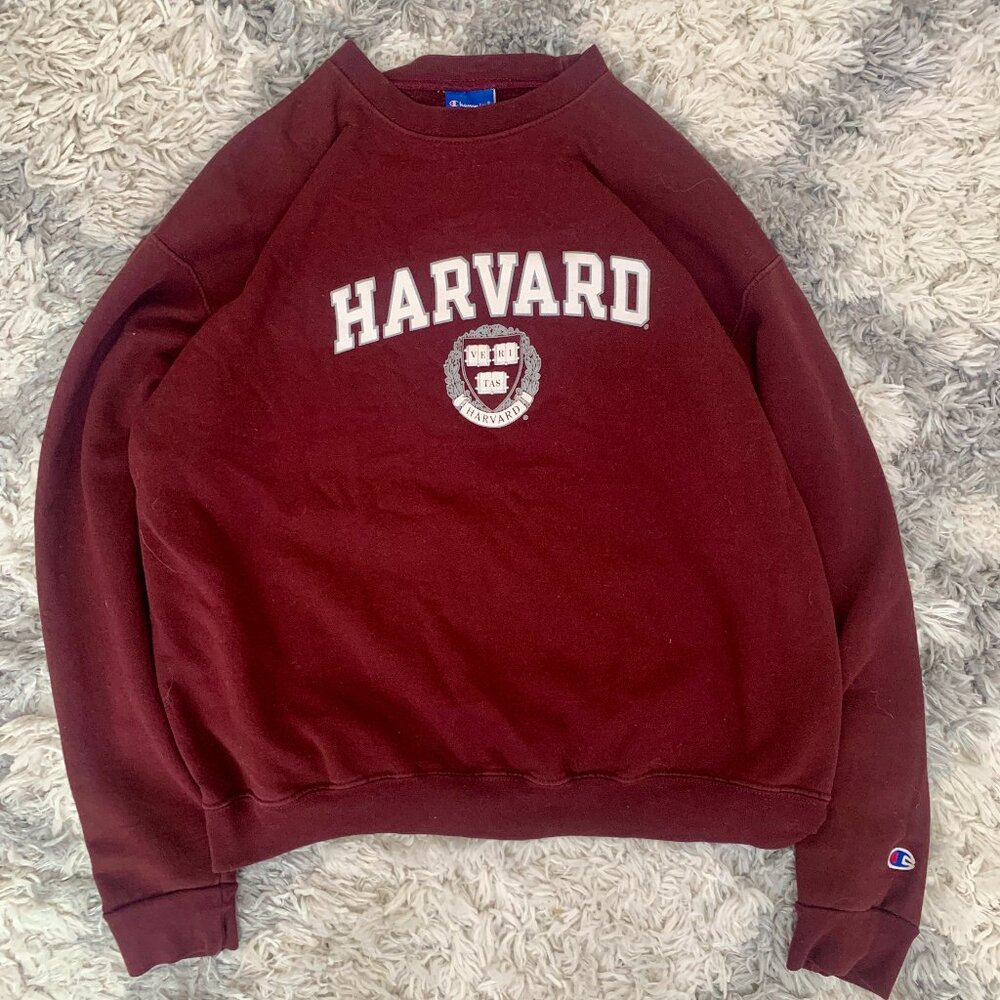 Harvard University Champion Tag Men's Large Sweater Crewneck Maroon Spellout